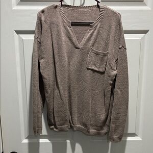 SHEIN Beige V-Neck Sweater with Pocket